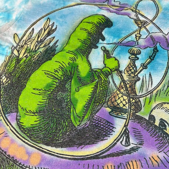 Liquid Blue Alice In Wonderland Shirt Small Blue Tie Dye Mega Print Short Sleeve - Picture 3 of 11